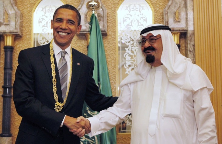 Barack Obama con el antiguo Rey Abdalá de Arabia Saudí