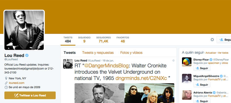 La cuenta de Twitter de Lou Reed sigue siendo actualizada por un equipo