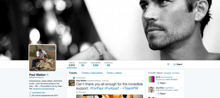 El perfil de Paul Walker es actualizado por el #TeamPW