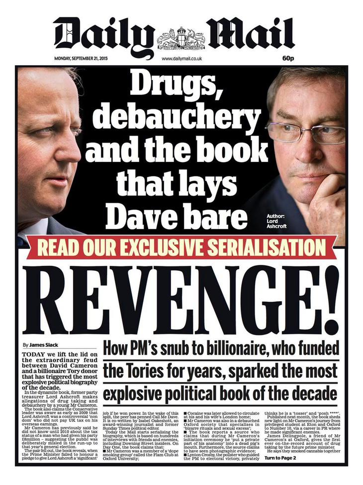 Portada del Daily Mail con el escándalo de Cameron y el cerdo