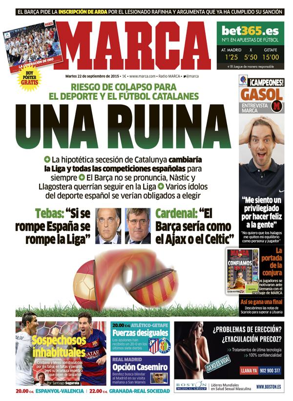 Portada del diario El Marca 22/09/2015