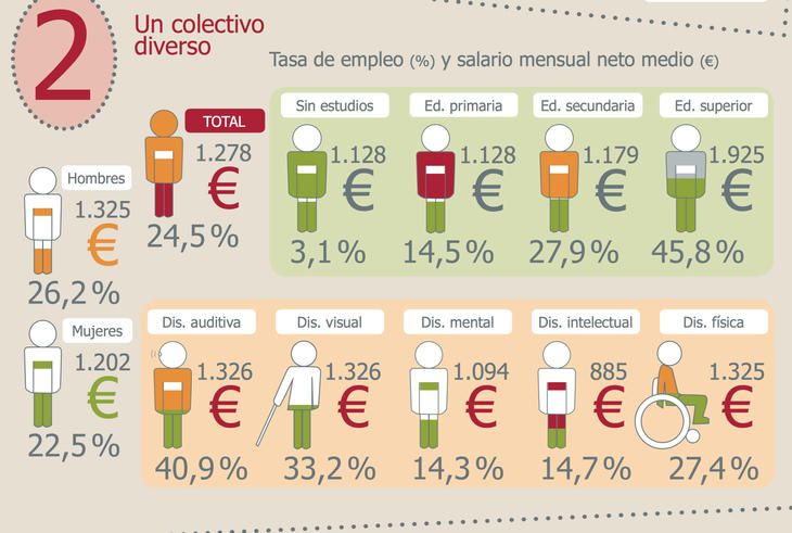 Tasa de empleo en función del tipo de discapacidad (Fuente: ODISMET)