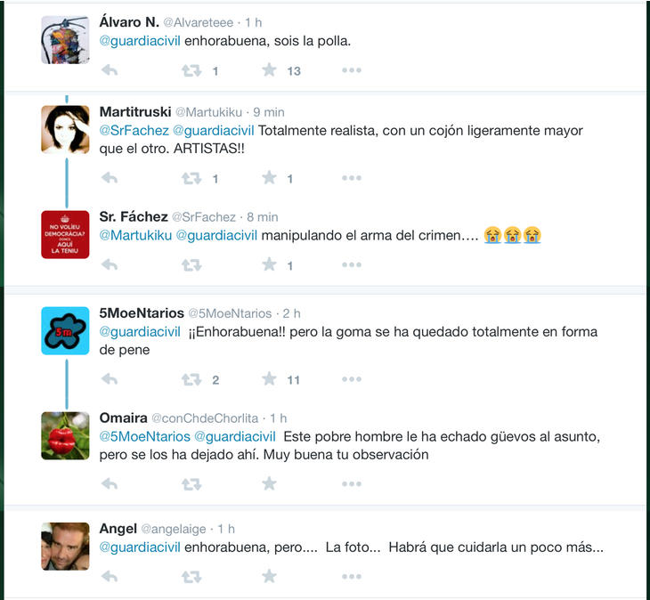 Reacciones en Twitter al pene de la Guardia Civil