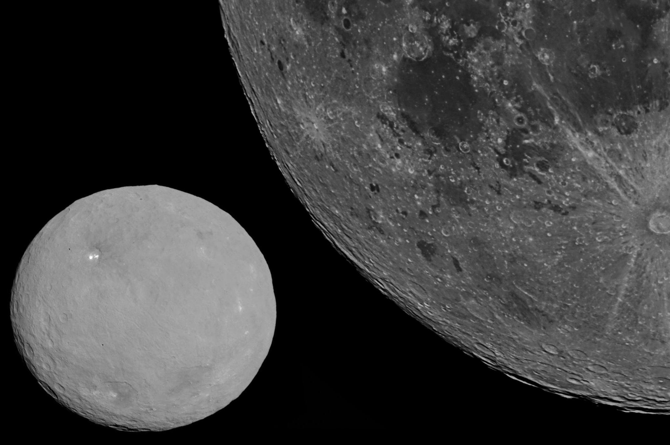 El planeta enano Ceres en comparación con la Luna