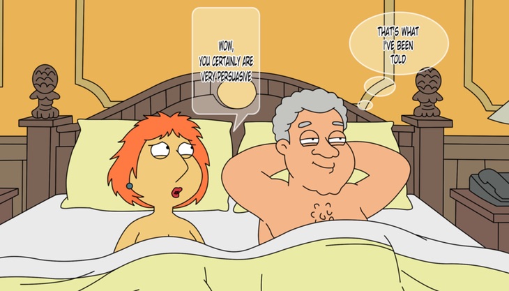 Lois Griffin con Bill Clinton en la cama