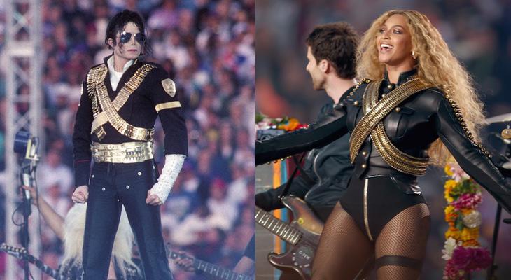 Michael Jackson en la Super Bowl de 1993 y, Beyoncé, en la de 2016