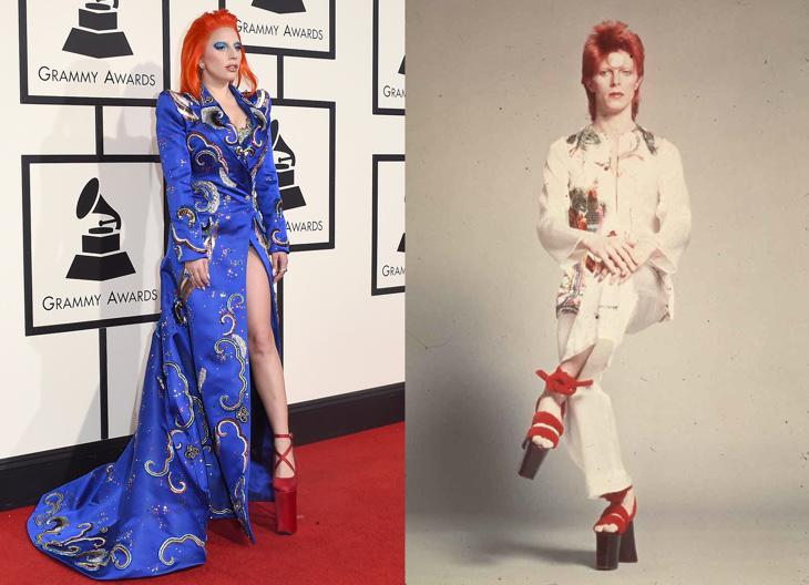 Lady Gaga apareció con unas plataformas como las de Bowie en 1973