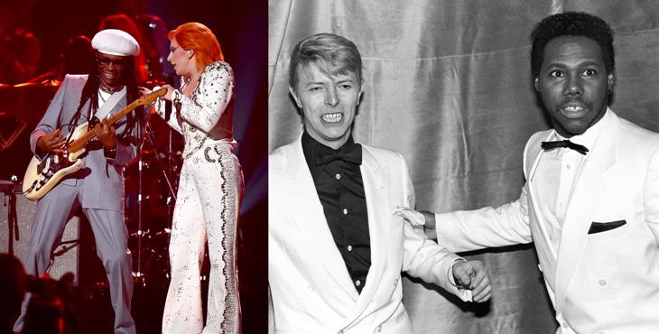 Nile Rodgers junto a Lady Gaga y David Bowie en los 80