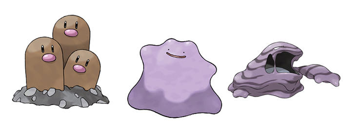 Dugtrio, Ditto y Muk no ganarían ningún concurso de belleza ni originalidad