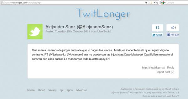 ¿Quién usaba TwitLonger? Solamente Alejandro Sanz al parecer.