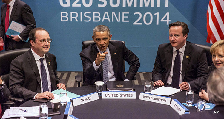 Hollande, Obama, Cameron y Merkel en la reunión del G20 en 2014