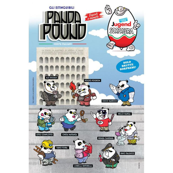 El cómic también incluye imágenes de los CasaPound caricaturizados como los 'Panda Pound'