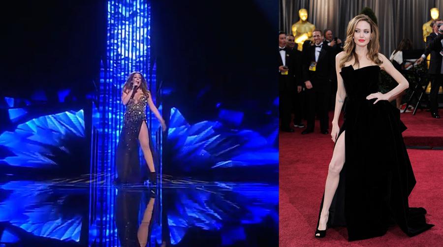 Angelina representando a #MLT y Timberlake a punto de actuar. ¡Los yankees nos invaden!