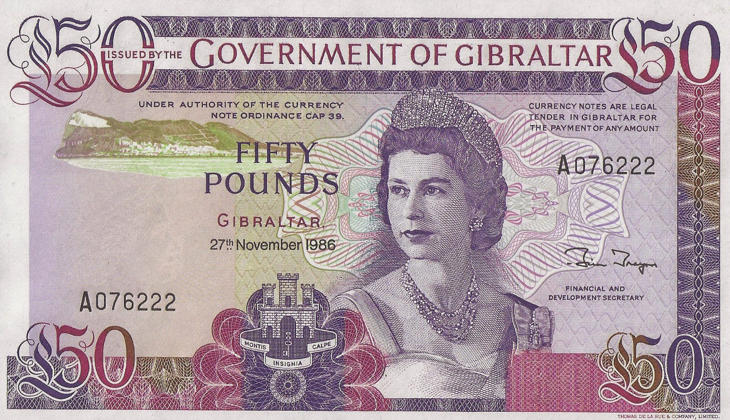 Un billete de 1986 de Gibraltar con la cara de Isabel II