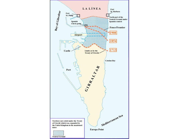 El mapa de Gibraltar y La Verja