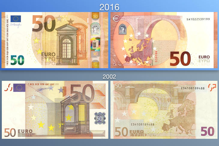 Los nuevos billetes de 50 euros vs los antiguos