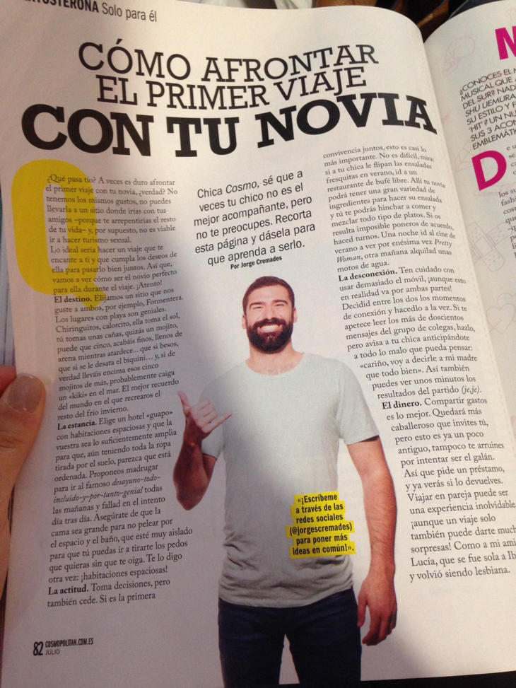 Jorge Cremades da consejos de vacaciones en Cosmopolitan