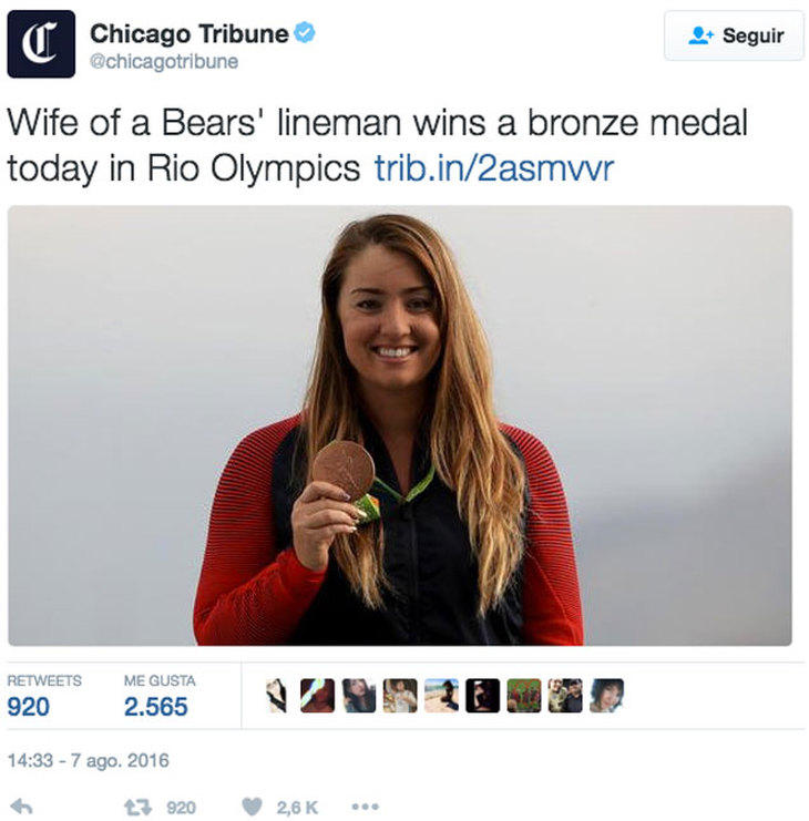 'La mujer del lateral de los Bears gana una medalla de bronce hoy en los Juegos Olímpicos'