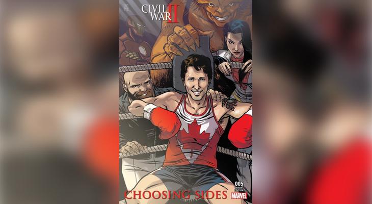 La portada del cómic en el que aparece Justin Trudeau (Marvel)