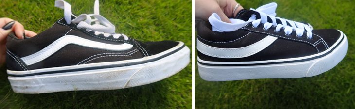 La línea lateral característica de Vans es más redondeada en la 'réplica' | Becca Jayne