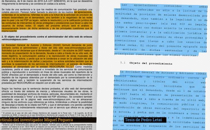 Imágenes de eldiario.es mostrando el plagio de la tesis de Pedro Letai