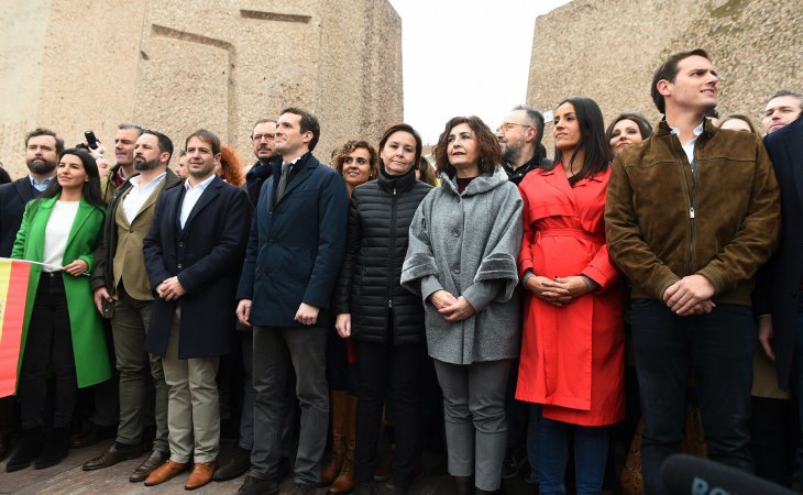 PP y Ciudadanos, junto a la extrema derecha de VOX, en la manifestación de Colón contra el Gobierno