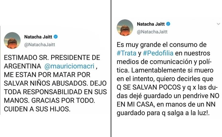 Los tweets de Natacha respecto a las denuncias de pedofilia 