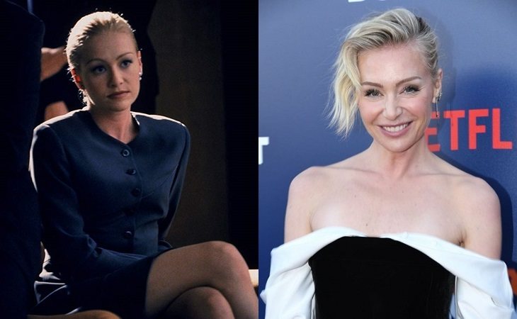 Portia de Rossi como Nelle Porter (izq) y en la actualidad (dcha)