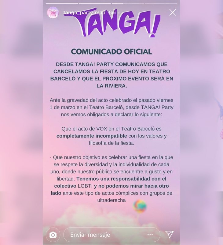 El comunicado de la organización publicado en Instagram