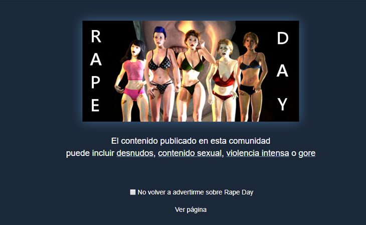 'Rape Day' avisa antes de entrar a la página del contenido pornográfico