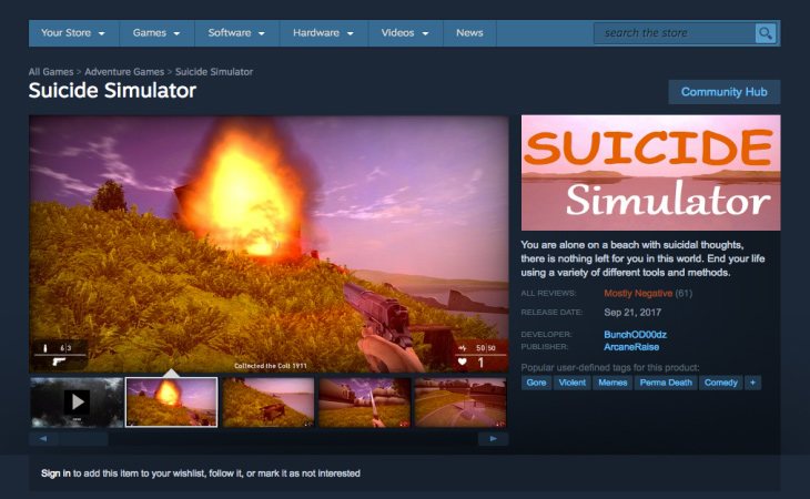 'Suicide Simulator' fue retirado de Steam junto a otros polémicos juegos