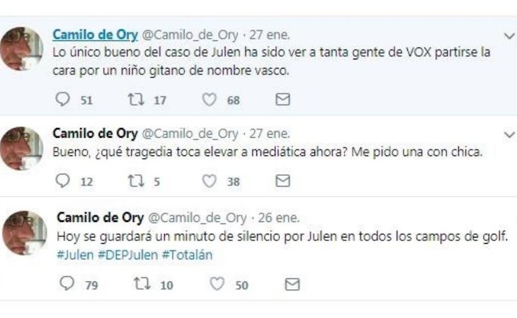 Camilo de Ory publicó tuits ofensivos durante los días de rescate de Julen