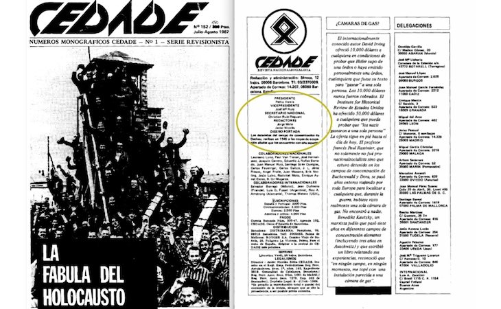 Revista de CEDADE con la publicación que califica el Holocausto como una fábula - La Marea