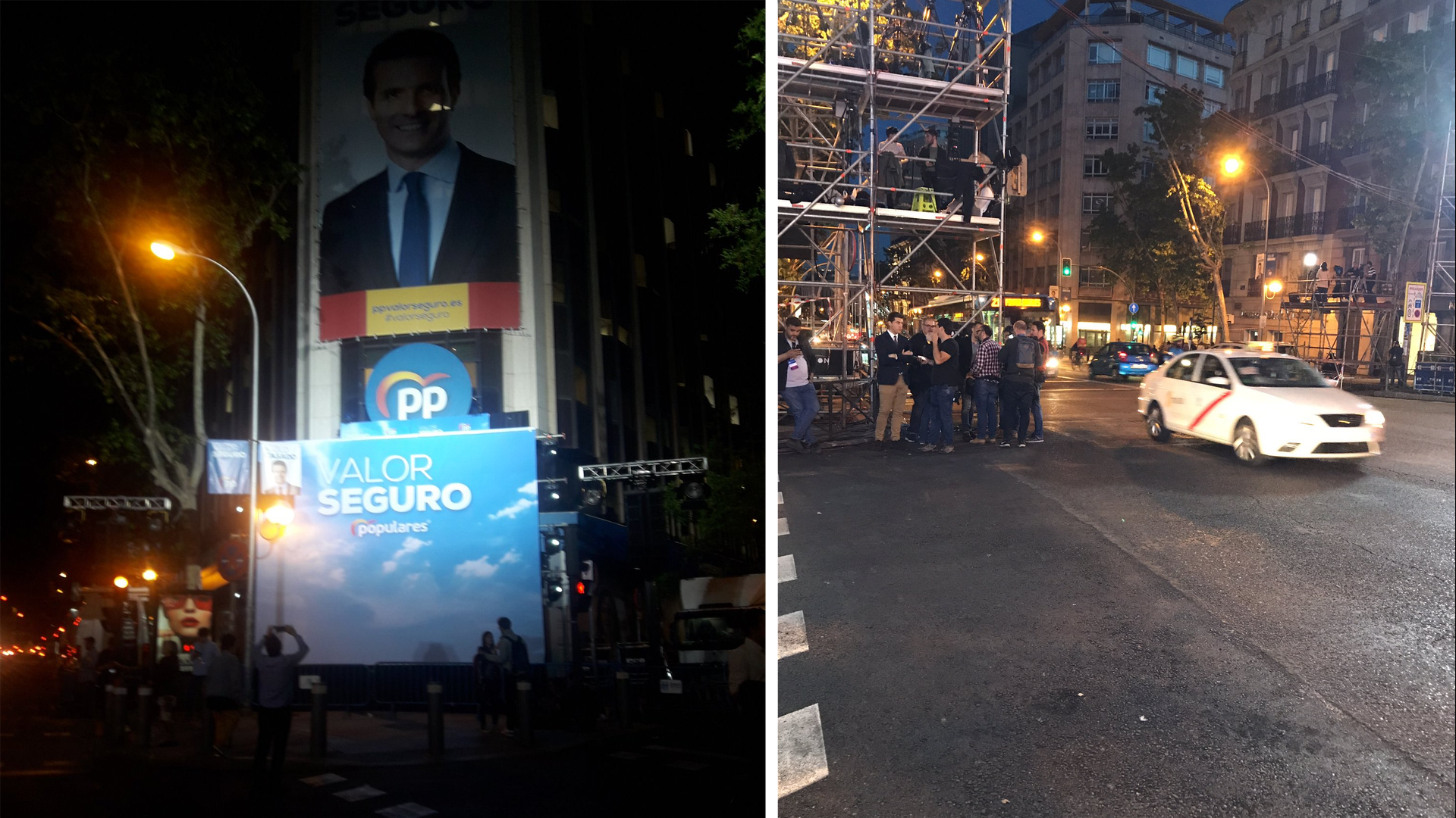 El PP ha preparado el balcón de Génova para celebrar la victoria... y la zona se encuentra completamente vacía