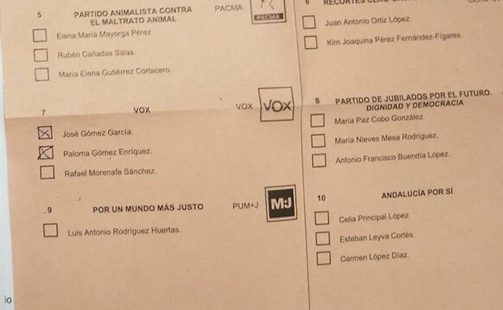 El voto manipulado tenía marcadas con bolígrafo dos de los tres candidatos de VOX al Senado - El Diario