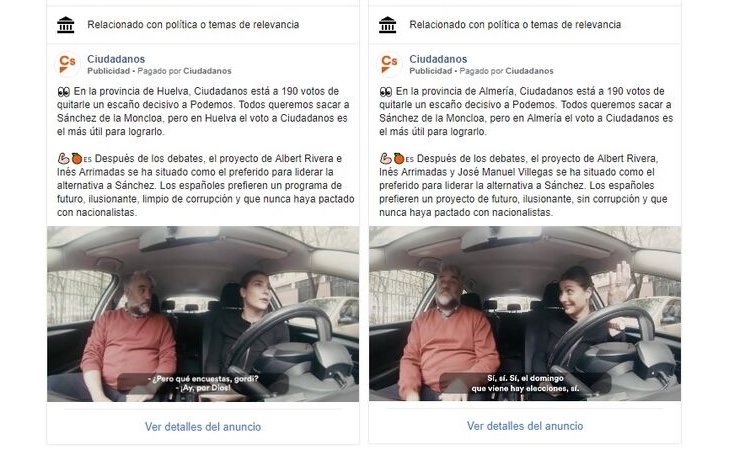 La campaña de Ciudadanos en Facebook tenía datos personalizados falsos