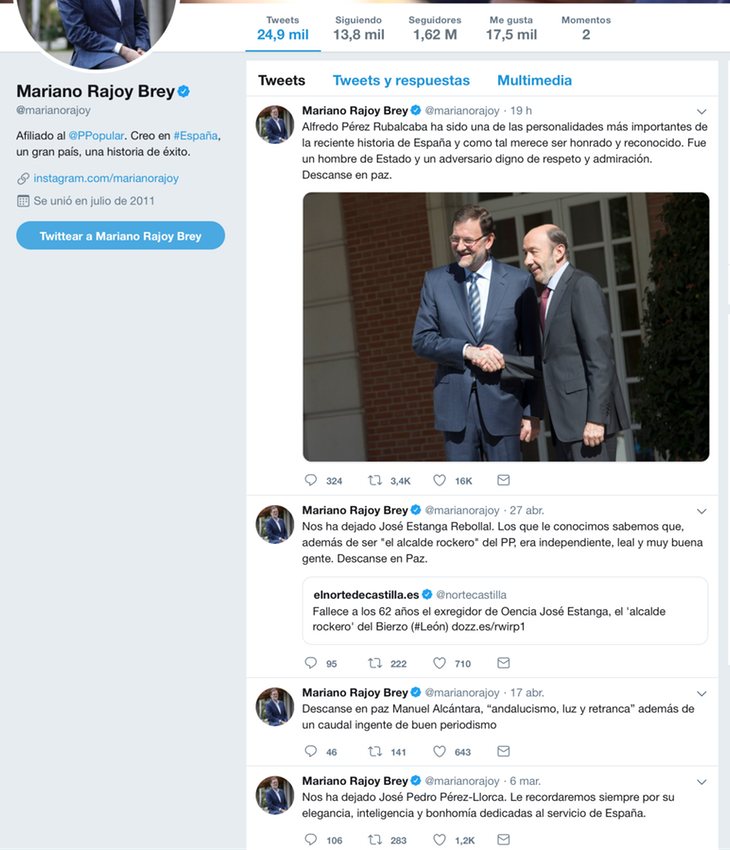 Twitter de Mariano Rajoy, aficionado a las necrológicas