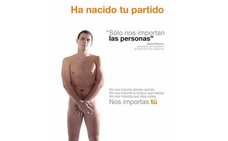 Albert Rivera apareció desnudo en el cartel de su primera camapaña electoral con Ciudadanos