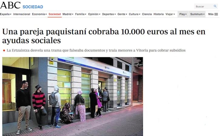 ABC dio la noticia del cobro de 10.000 euros mensuales por una pareja paquistaní en 2015