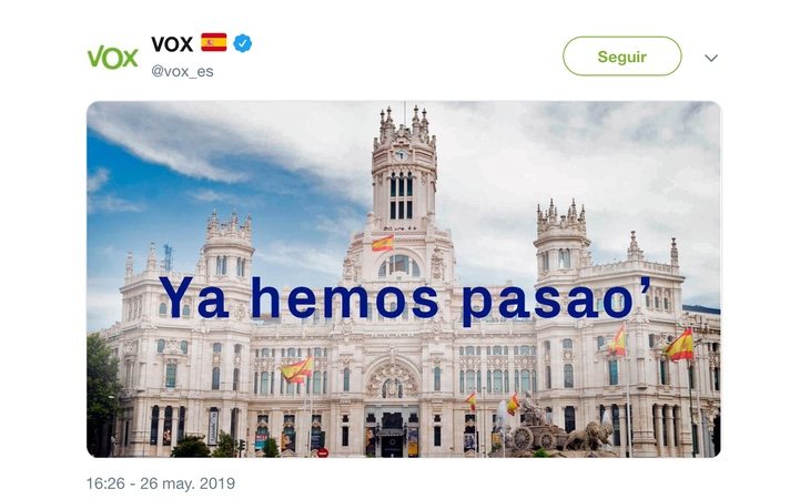 VOX se mofa del lema utilizado por los republicanos durante la Guerra Civil en Twitter: 'Ya hemos pasao'