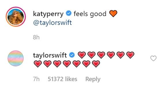 Taylor Swift responde a Katy Perry en Instagram, enterrando el hacha de guerra entre ambas