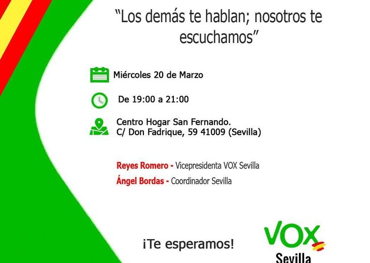 Cartel en el que VOX continua anunciando a Bordas como coordinador del partido en Sevilla