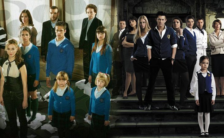 Protagonistas de 'El internado' (izq.) y protagonistas de la versión rusa (der.)