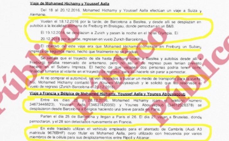 Informe reservado del servicio secreto sobre los viajes en Europa, a finales de 2016, de los autores de los atentados de Barcelona y Cambrils - Público