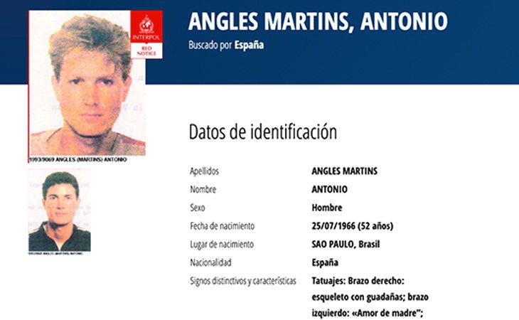 Antonio Anglés figura como uno de los criminales españoles más buscados por la Interpol