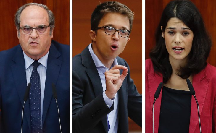 Ángel Gabilondo (PSOE), Íñigo Errejón (Más Madrid) e Isabel Serra (Unidas Podemos)