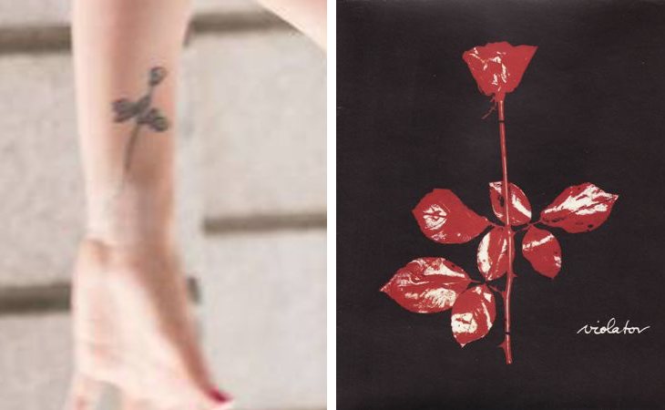 Detalle del tatuaje de Isabel Díaz Ayuso y portada de 'Violator', disco de Depeche Mode