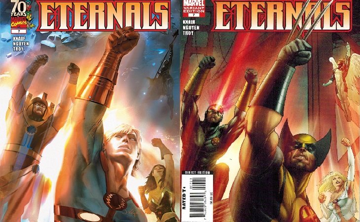 Doble portada original del número 7 de Eternals: Destino Manifiesto