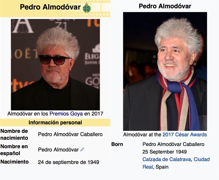 Wikipedia no se aclara con la fecha de nacimiento de Pedro Almodóvar