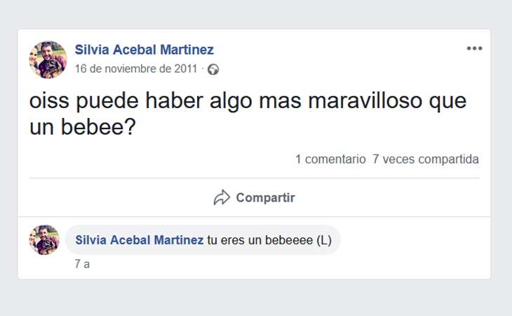 Frase en el Facebook de Silvia